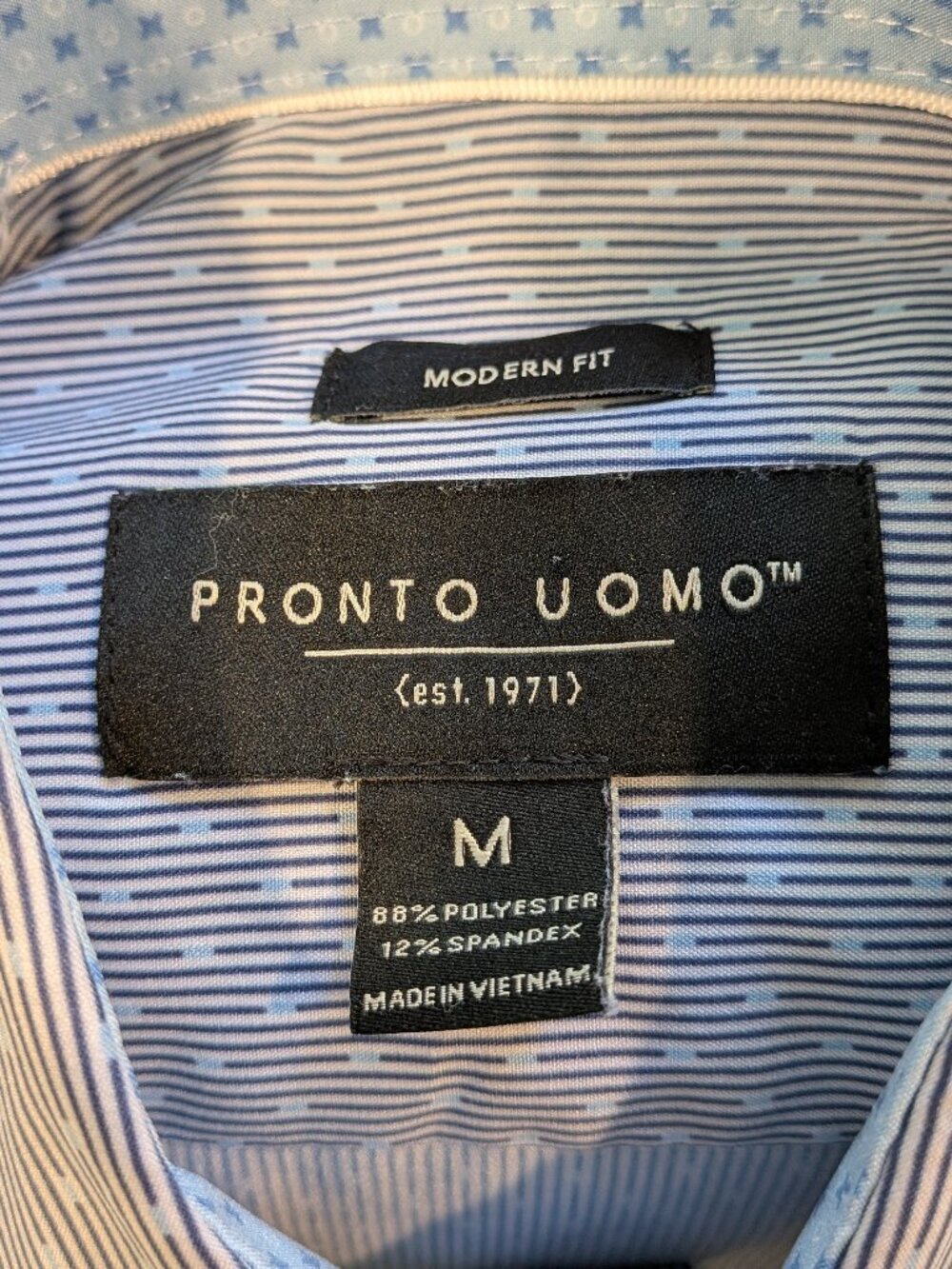 Men Medium Modern Fit Pronto Uomo Button Up Long Sleeve Shirt Thin Blue Stripe